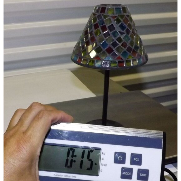 Mosaic Glass Table Votive Lamp Multicolor Stained Glass Shade Metal Base - Picture 13 of 13